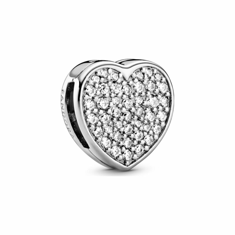 Charm Pandora Reflexions clip cœur pavé en argent et oxyde de zirconium