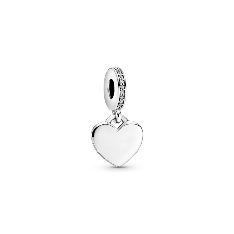 Charm pendant Pandora Plaque Cœur Gravable en argent et oxyde de zirconium