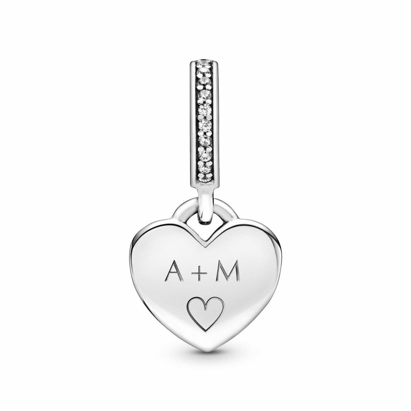 Charm pendant Pandora Plaque Cœur Gravable en argent et oxyde de zirconium