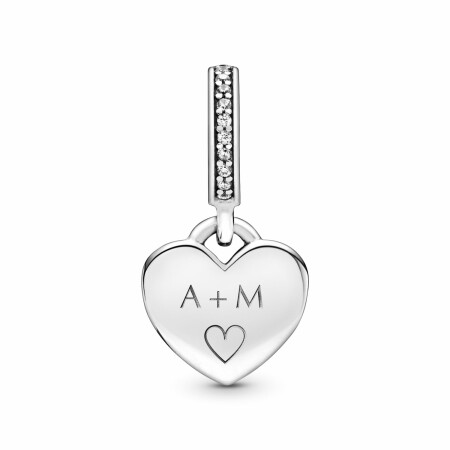 Charm pendant Pandora Plaque Cœur Gravable en argent et oxyde de zirconium