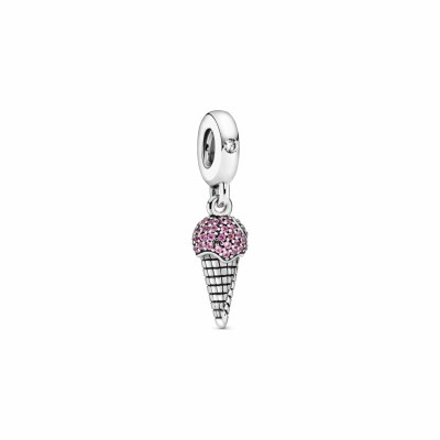 Charm Pandora Passions pendant cornet de glace pavé en argent et oxyde de zirconium, saphir de synthèse