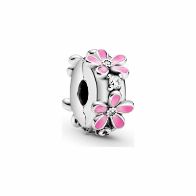 Charm Pandora Garden clip marguerites roses en argent et oxyde de zirconium