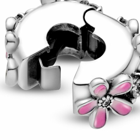 Charm Pandora Garden clip marguerites roses en argent et oxyde de zirconium