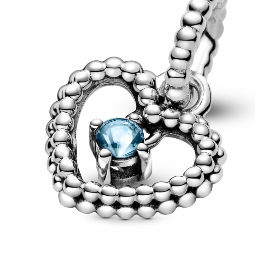 Charm Purely Pandora pendant coeur perlé bleu azur en argent et cristal