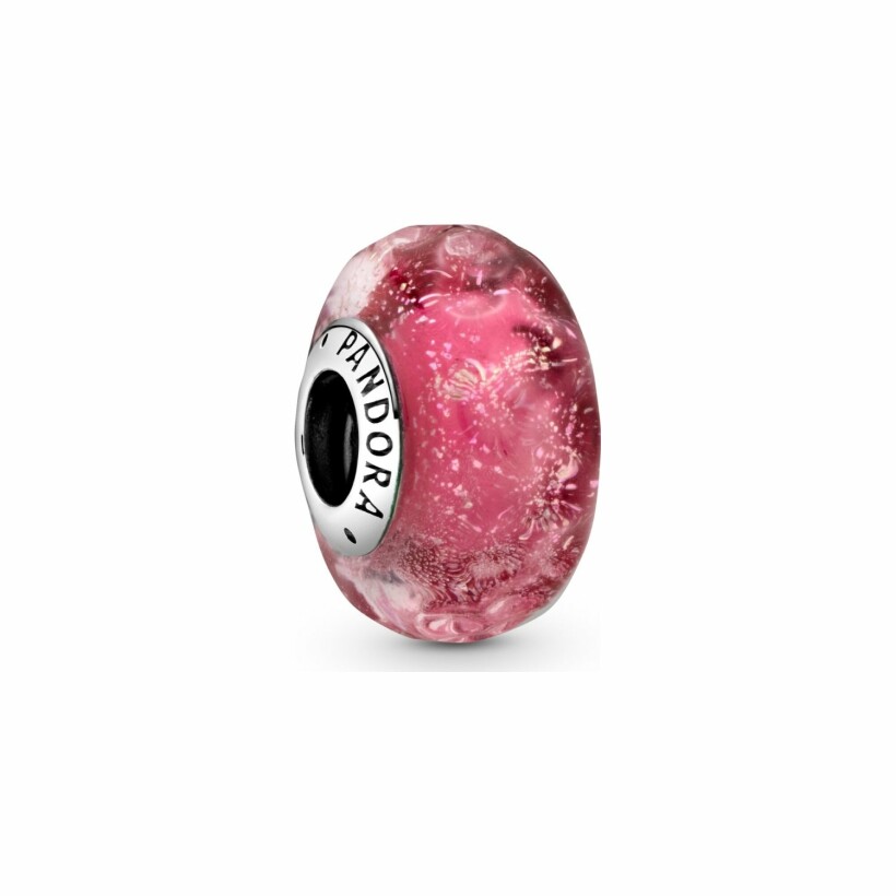 Charm Pandora Colours verre de murano rose ondulé fantaisie en argent