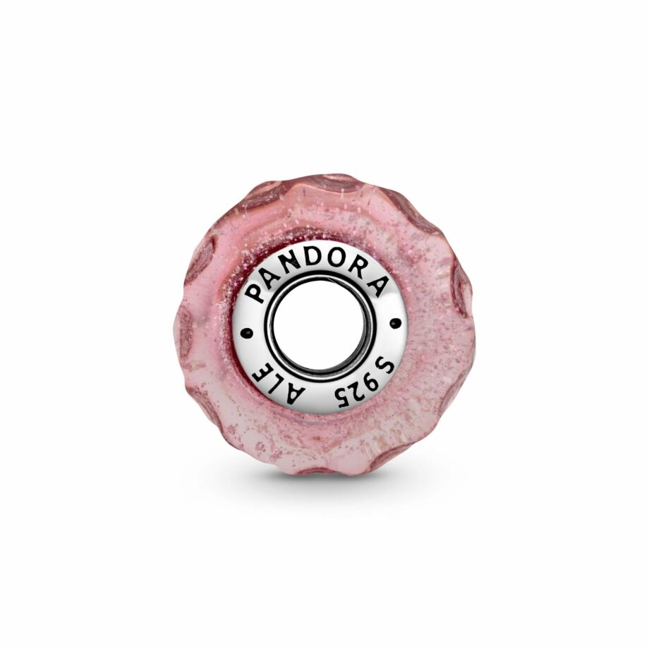 Charm Pandora Colours verre de murano rose ondulé fantaisie en argent