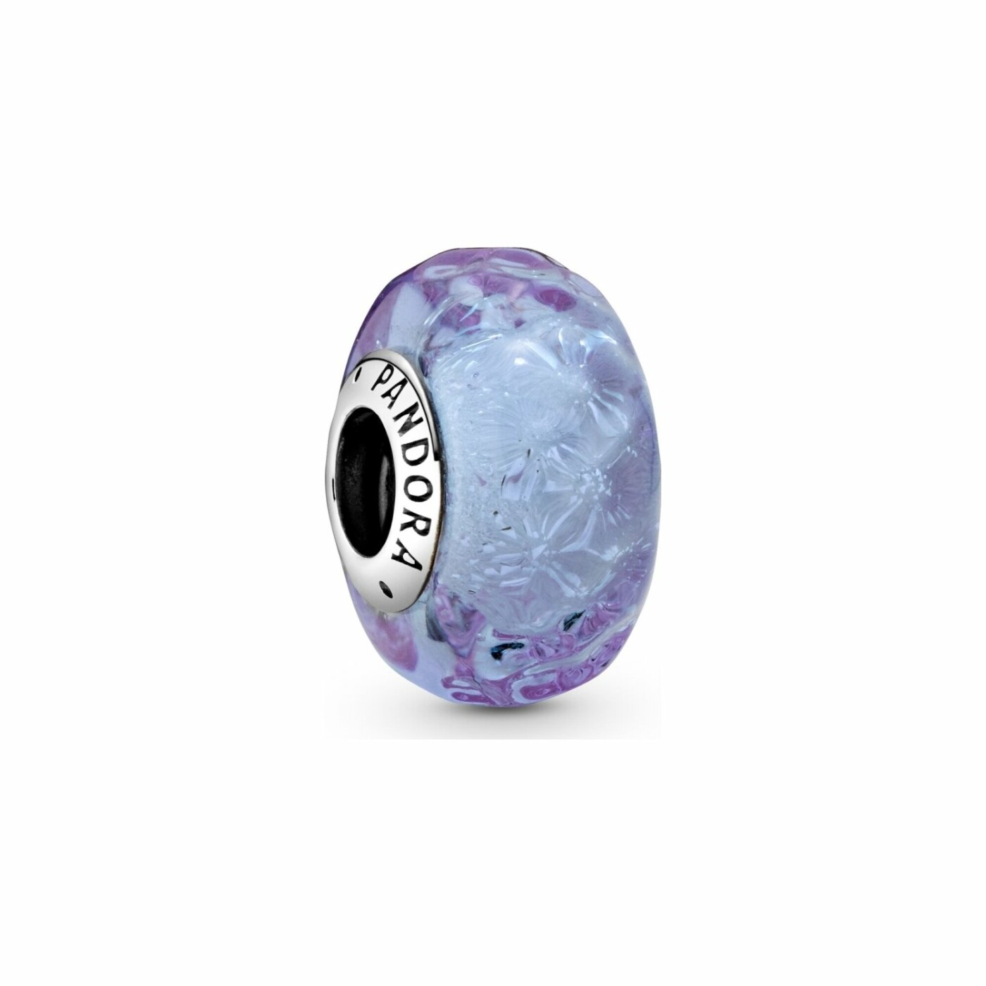 Charm Pandora Colours lavande en verre de murano ondulé en argent