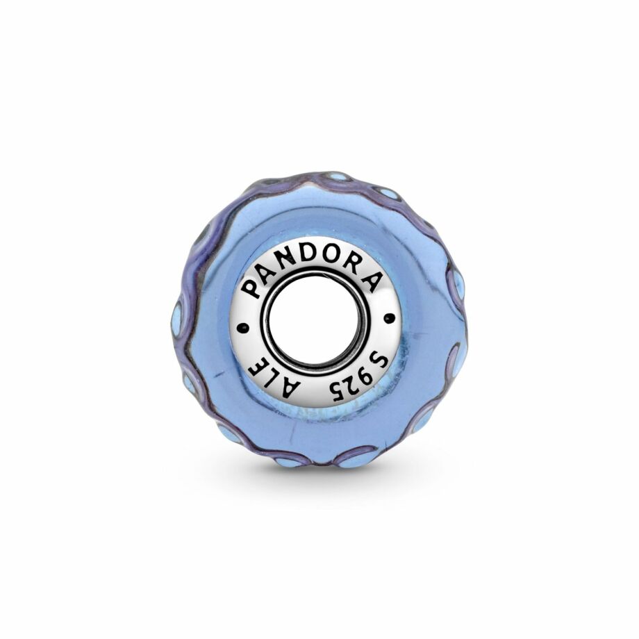 Charm Pandora Colours lavande en verre de murano ondulé en argent