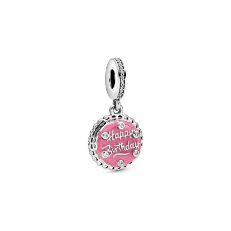 Charm Pandora People pendant gâteau d'anniversaire rose en argent et oxyde de zirconium