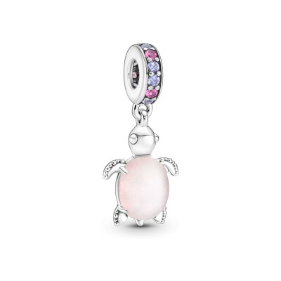 Charm pendant Pandora Moments Tortue De Mer Rose en argent et verre de Murano