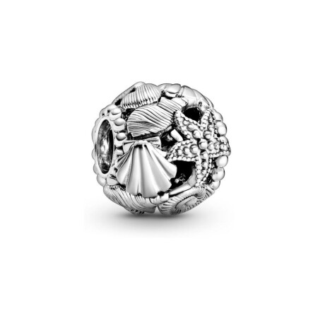 Charm Pandora étoile de mer, coquillages & cœurs ajouré en argent