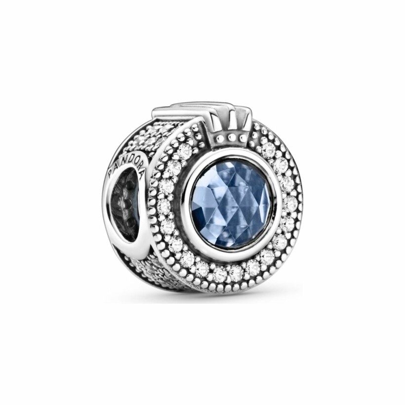 Charm Pandora Signature o couronné bleu scintillant en argent et cristal, oxyde de zirconium