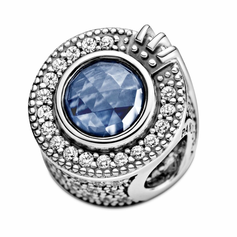 Charm Pandora Signature o couronné bleu scintillant en argent et cristal, oxyde de zirconium