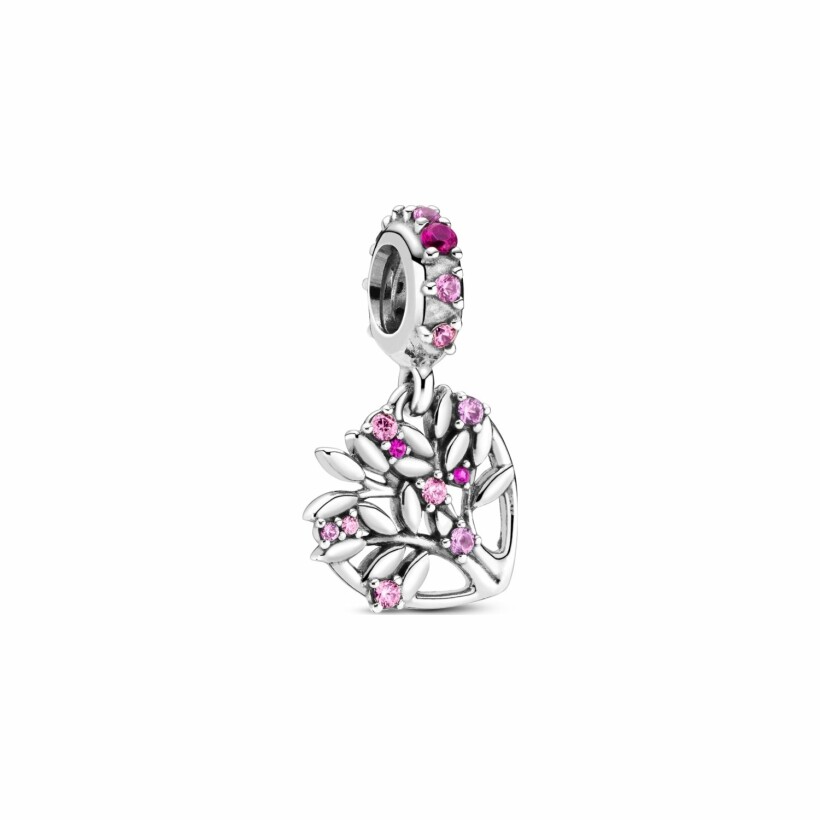 Charm Pandora People pendant arbre de vie cœur rose en argent et oxyde de zirconium, saphir de synthèse, rubis de synthèse