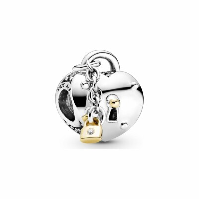 Charm Pandora People cœur et cadenas bicolore en argent, or jaune et oxyde de zirconium