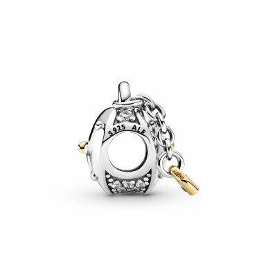 Charm Pandora People cœur et cadenas bicolore en argent, or jaune et oxyde de zirconium