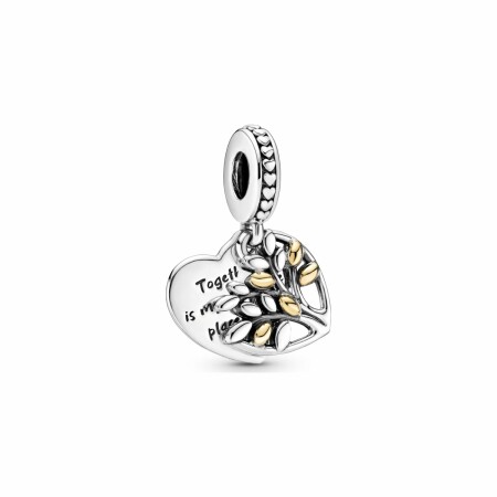 Charm Pandora People pendant cœur arbre généalogique bicolore en argent et or jaune