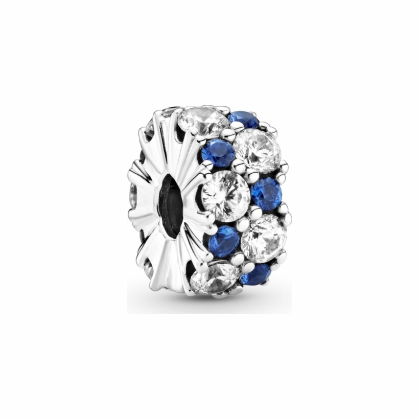 Charm Pandora Timeless clip scintillant incolore & bleu en argent et cristal, oxyde de zirconium
