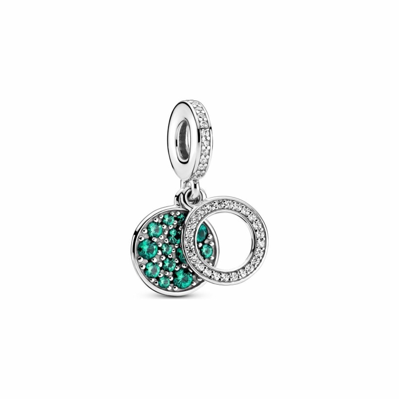 Charm Pandora Colours pendant double médaillon vert scintillant en argent et oxyde de zirconium et cristal