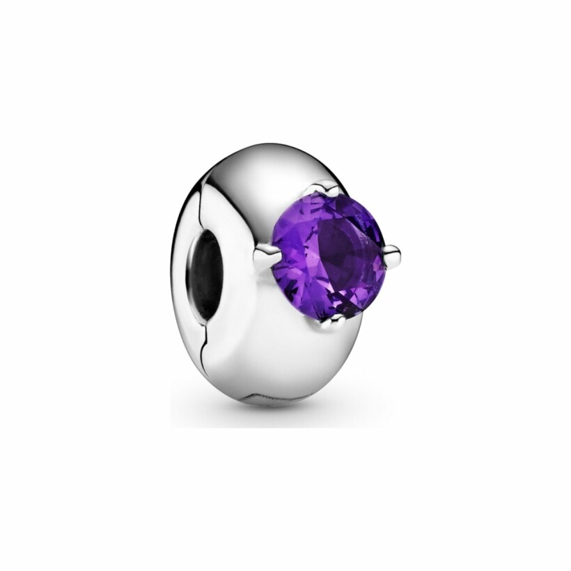 Charm Pandora Colours clip solitaire rond violet en argent et cristal