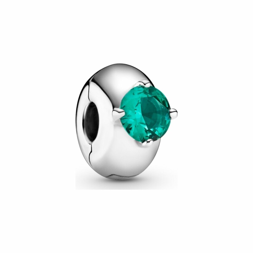 Charm Pandora Colours clip solitaire rond vert en argent et cristal