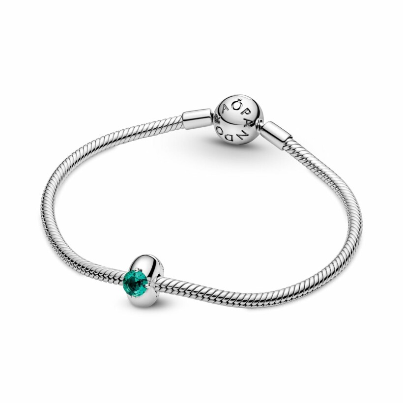 Charm Pandora Colours clip solitaire rond vert en argent et cristal