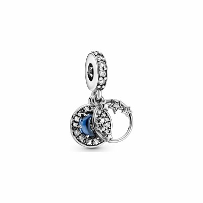 Charm Pandora Passions pendant ciel nocturne bleu croissant de lune & étoiles en argent et cristal, oxyde de zirconium