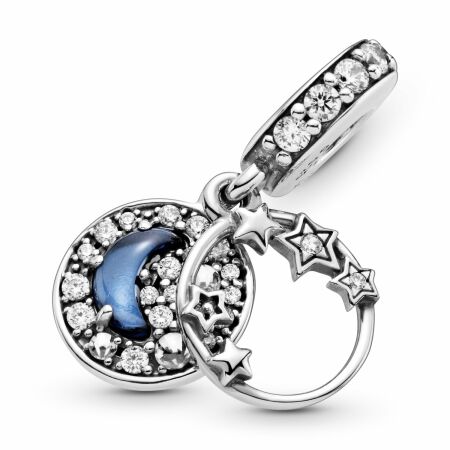 Charm Pandora Passions pendant ciel nocturne bleu croissant de lune & étoiles en argent et cristal, oxyde de zirconium