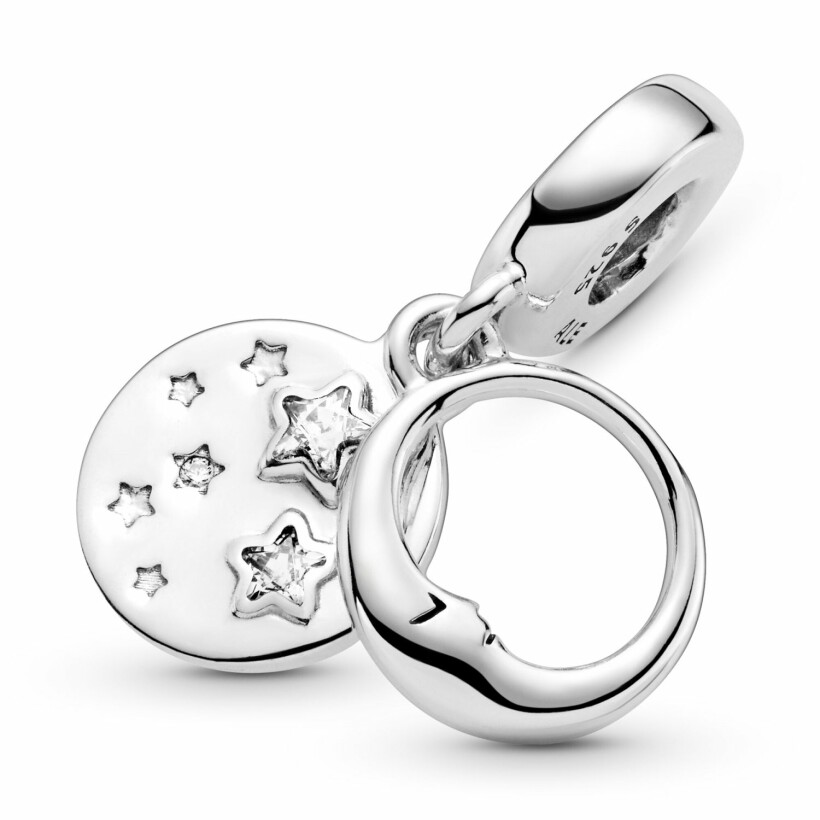 Charm Pandora Passions pendant lune endormie et étoiles en argent et oxyde de zirconium