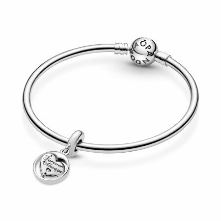 Charm Pandora People pendant pivotant mon âme sœur pour toujours & à jamais en argent et oxyde de zirconium