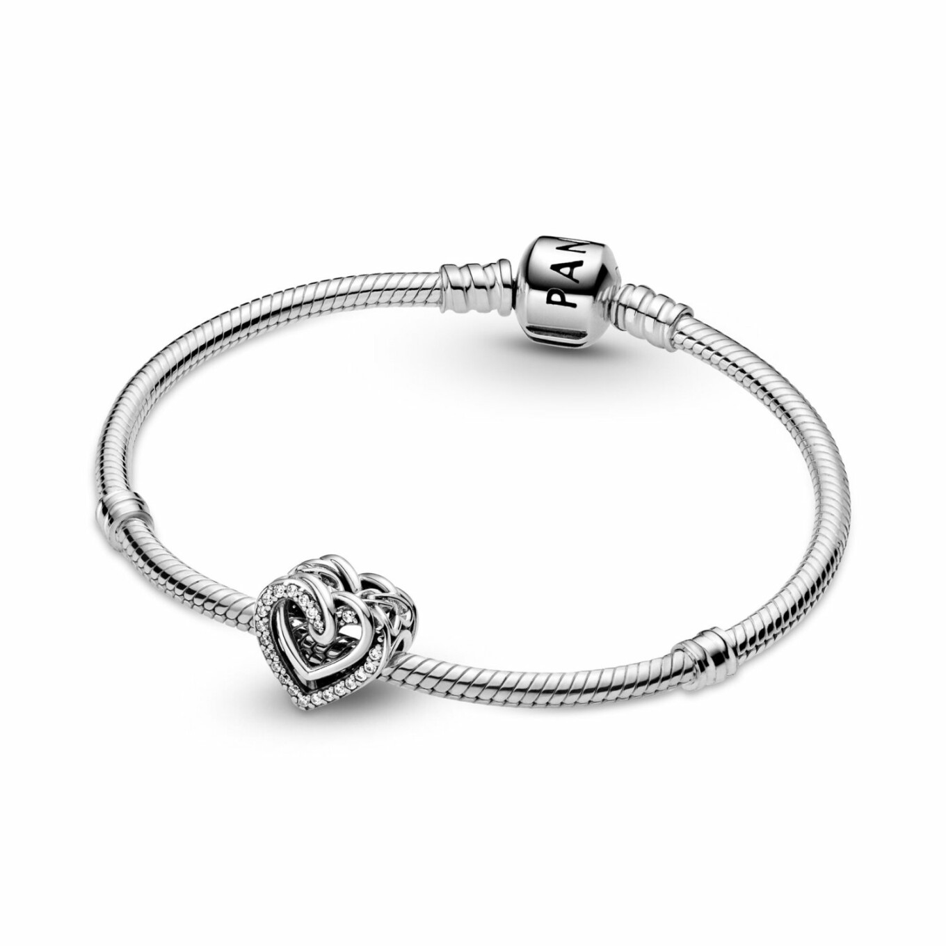 Charm Pandora People cœurs entrelacés scintillant en argent et oxyde de zirconium