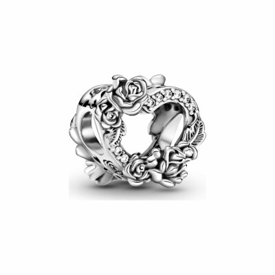 Charm Pandora People cœur & roses ajouré en argent et oxyde de zirconium