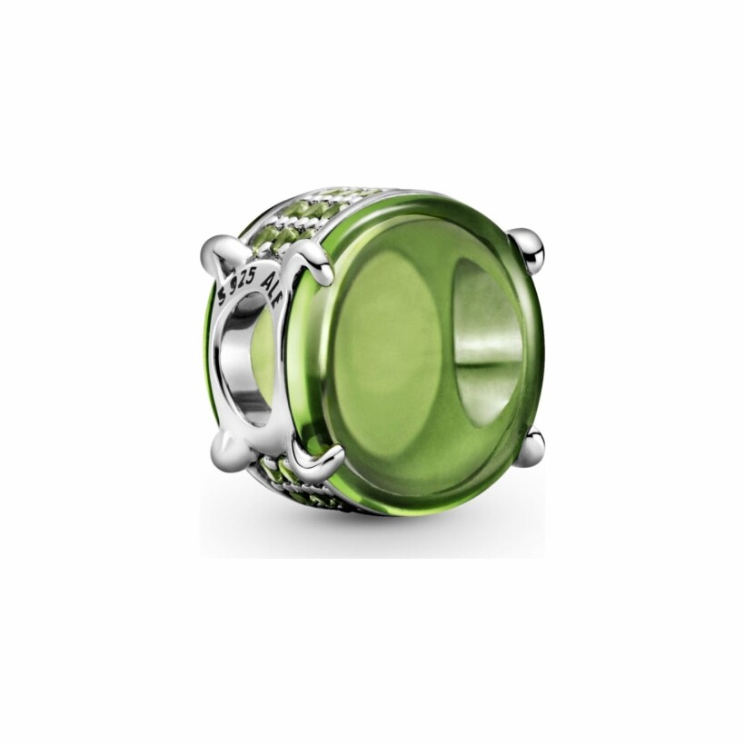 Charm Pandora Colours cabochon ovale vert en argent et cristal