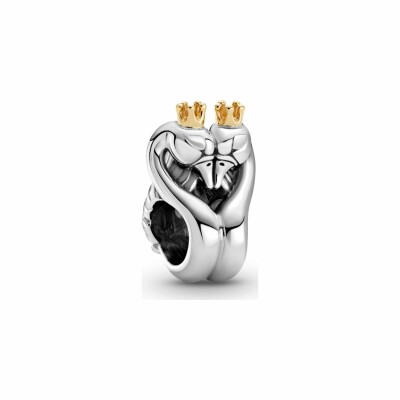 Charm Pandora Passions cygnes et cœur bicolore en argent et or jaune