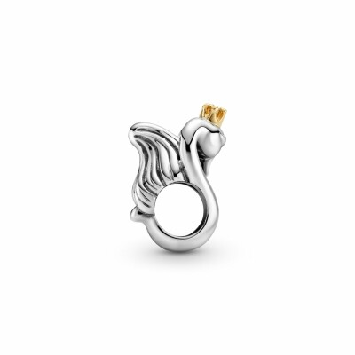 Charm Pandora Passions cygnes et cœur bicolore en argent et or jaune