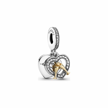 Charm Pandora People pendant joyeux anniversaire de mariage bicolore en argent, or jaune et oxyde de zirconium