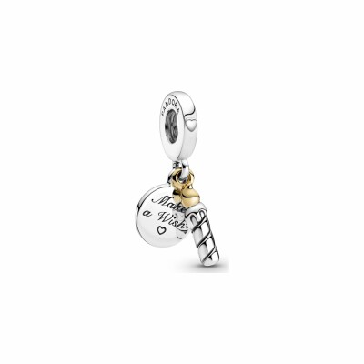 Charm Pandora People pendant bougie d'anniversaire bicolore en argent et or jaune