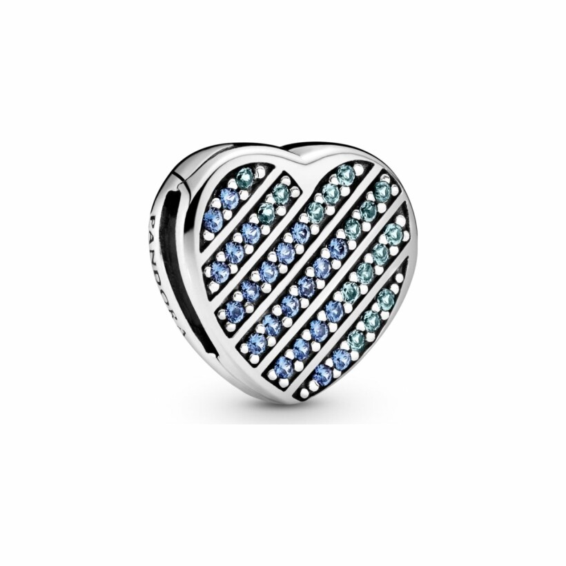 Charm Pandora Reflexions clip cœur pavé bleu en argent et cristal
