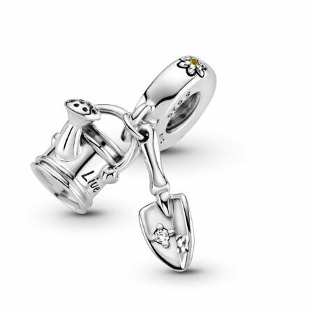 Charm Pandora Passions pendant arrosoir et truelle en argent et cristal, oxyde de zirconium