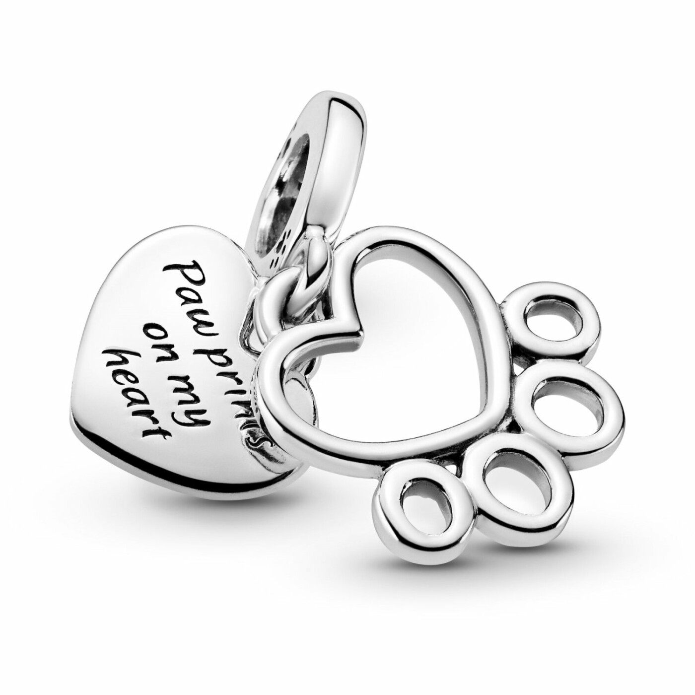 Charm Pandora Passions pendant cœurs et empreinte de pattes en argent