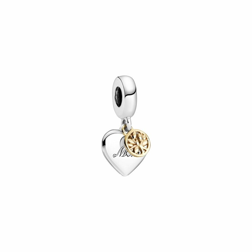 Charm Pandora arbre généalogique & cœur en argent et métal doré