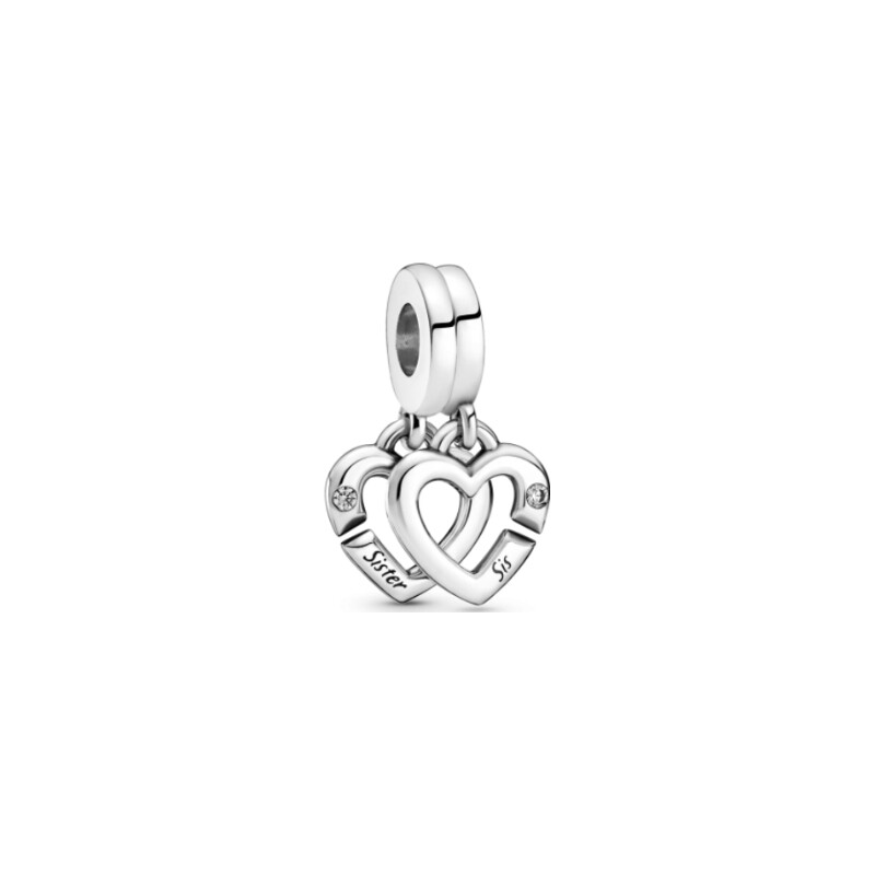 Charm Pandora avec pendentif cœurs de sœurs entrelacés en argent