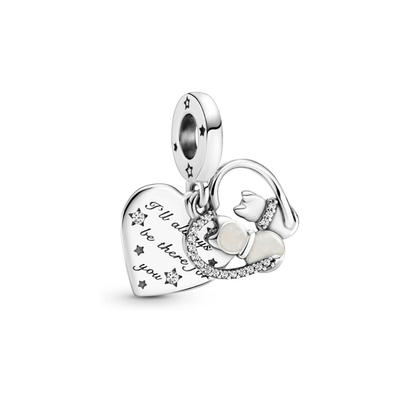 Charm Pandora avec pendentif chats & cœurs en argent