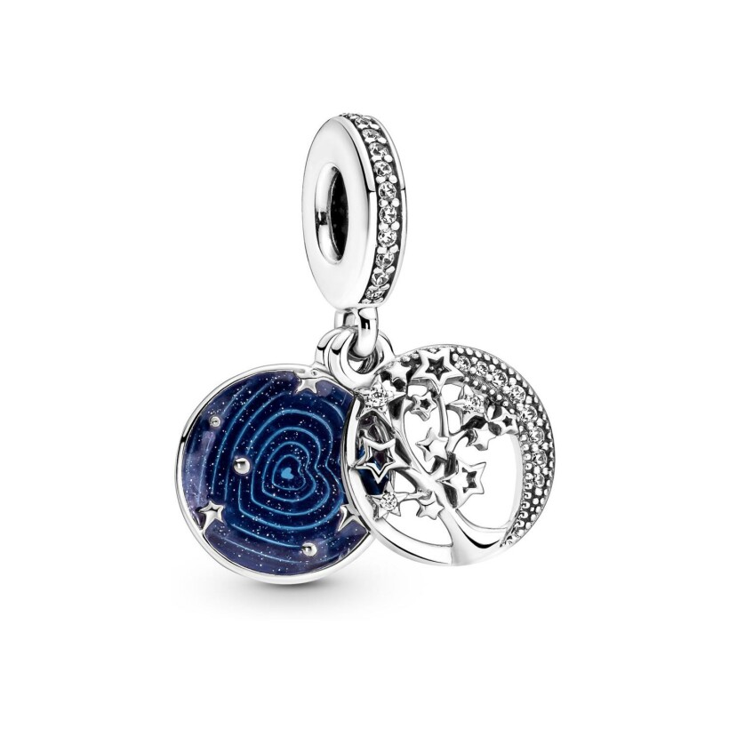 Charm Pandora avec pendentif arbre & lune de la galaxie en argent