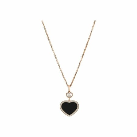 Pendentif Chopard Happy Hearts en or rose, onyx et diamants