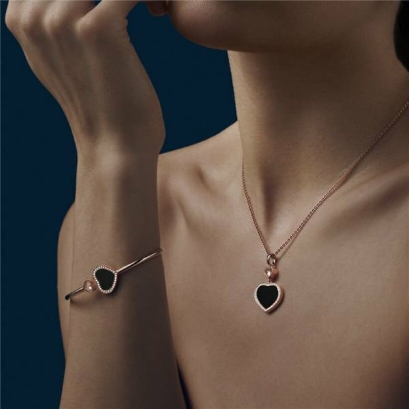 Chopard Happy Hearts pendant, rose gold, onyx, diamonds