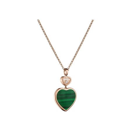 Pendentif Chopard Happy Hearts en or rose, diamant et malachite