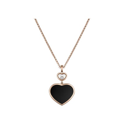 Pendentif Chopard Happy Hearts en or rose, diamant et onyx