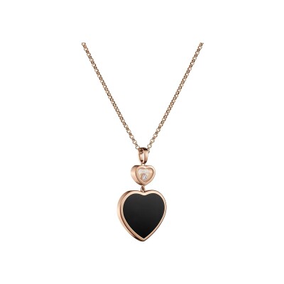 Pendentif Chopard Happy Hearts en or rose, diamant et onyx