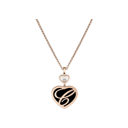 Pendentif Chopard Happy Hearts en or rose, diamant et onyx